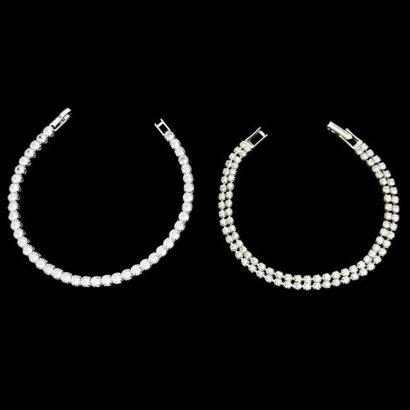 Rhinestone Tennis Bracelets Lot Of 2 Clear Sparkle Silver Tone Classic - Picture 2 of 9